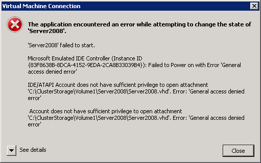 failed to start VM. 